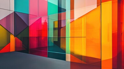 Poster - Colorful geometric shapes with angular reflections, forming a vibrant and modern background full of dynamic energy and sharp visual appeal