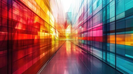 Poster - Colorful geometric shapes with angular reflections, forming a vibrant and modern background full of dynamic energy and sharp visual appeal