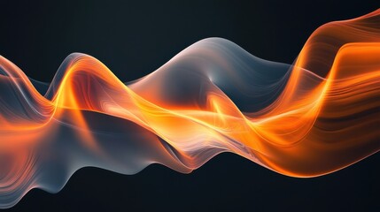 Poster - abstract flowing waves in orange and gray against a dark background