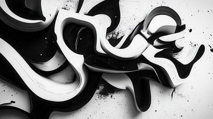 Poster - Abstract Black and White Fluid Shapes with Artistic Texture and Design