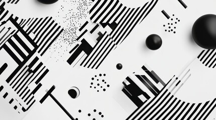 Poster - Abstract Geometric Black and White Composition with Shapes and Lines