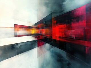 Poster - Abstract Geometric Design with Red and Black Shades Evoking Depth and Dimension in Modern Art