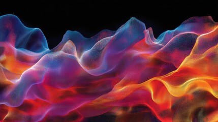 Poster - Dynamic, vibrant digital particles form an abstract wave, symbolizing the movement of energy and cutting-edge technology in a visually striking display