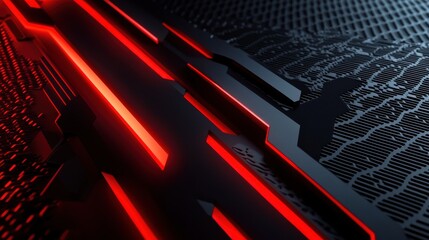 Poster - Abstract Dark Background with Red Neon Lines and Textured Patterns