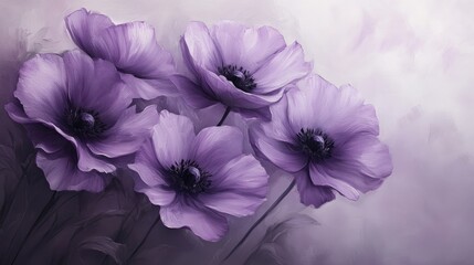 Poster - Elegant purple flowers softly blending with a serene backdrop, evoking a calm and peaceful atmosphere in a gentle composition