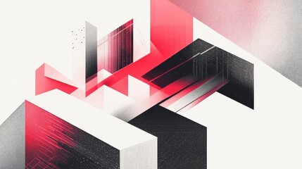 Poster - Abstract Geometric Composition with Red and Black Elements
