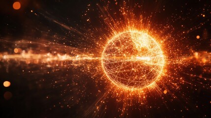 Poster - abstract glowing sphere with light rays and sparkling effects