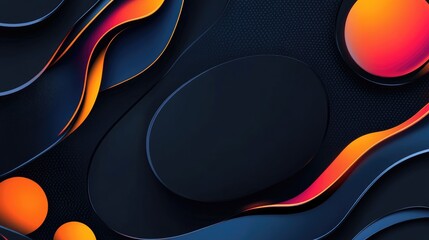 Poster - Fluid 3D shapes with metallic textures and gradient colors, creating a striking abstract design on a dark background, full of futuristic appeal