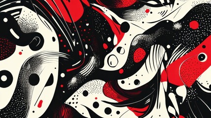 Poster - Abstract Art with Black, Red and White Shapes and Patterns