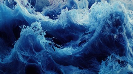Aufkleber - Fluid blue wave-like patterns in a dynamic horizontal layout, creating an abstract background with depth, movement, and visual excitement