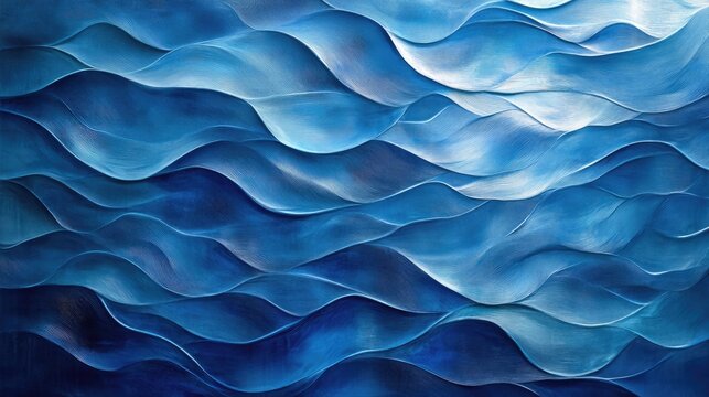 Fluid blue wave-like patterns in a dynamic horizontal layout, creating an abstract background with depth, movement, and visual excitement
