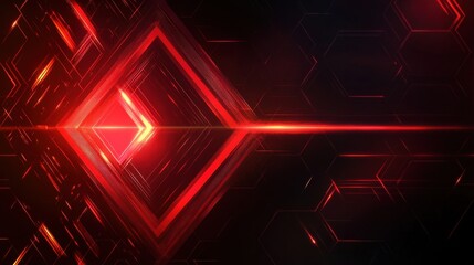 Poster - Abstract Red Geometric Pattern with Light Trails and Hexagonal Shapes