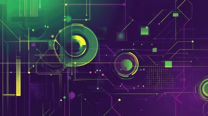 Poster - Geometric patterns in green and violet, visually expressing the abstract flow of data science, with hints of Julia programming speed and versatility