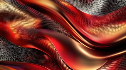 Poster - Abstract Flowing Textures in Fiery Red and Metallic Shades