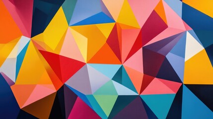 Poster - Geometric shapes and angular reflections collide in a dynamic pattern, forming a high-energy, visually captivating background with vibrant tones