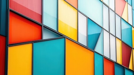 Poster - Geometric shapes with angular reflections form a dynamic and striking pattern, creating a vibrant and modern background full of visual energy
