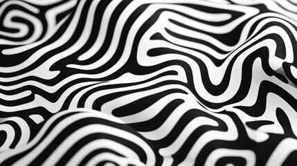 Poster - Black and White Abstract Pattern with Curvy Stripes and Waves