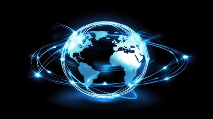 Poster - futuristic digital world globe with bright connectivity lines
