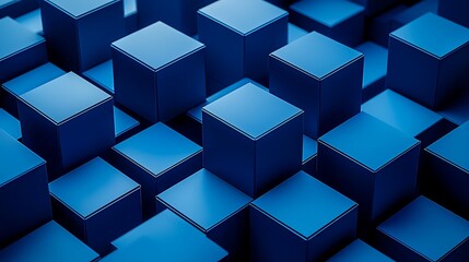 Poster - Blue cubes in geometric pattern with depth effect. For technology, design, or abstract background