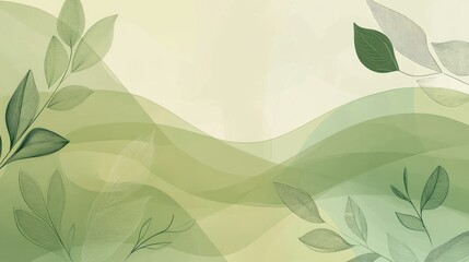 Poster - Green abstract background with smooth, flowing lines and natural motifs, creating a serene and nature-inspired design for environmental concepts