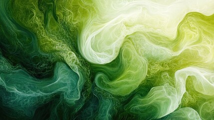 Poster - Green abstract background with smooth, flowing lines and natural motifs, creating a serene and nature-inspired design for environmental concepts
