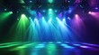 © Natchooda - High-energy nightclub scene with spotlights in green, blue, and violet glowing over a dance floor, evoking a lively and dynamic atmosphere