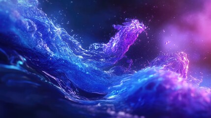 Poster - Mesmerizing 3D waves in blues and purples, symbolizing the cutting-edge future of technology through fluid, graceful motion and gradient effects