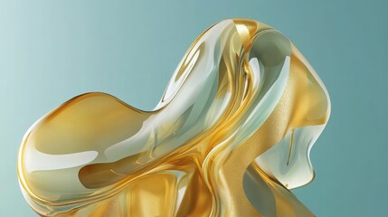 Aufkleber - Metallic 3D shapes in fluid motion with gradient colors, creating a captivating and futuristic abstract design with sleek, dynamic textures