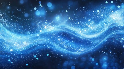 Poster - Sparkling blue waves flow through the background in an abstract design, creating a sense of movement and dynamism with elegant, fluid motion