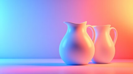 Poster - Two elegant white pitchers positioned against a vibrant gradient background, creating a serene atmosphere