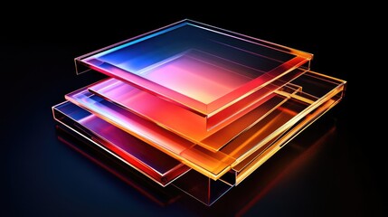 Poster - Transparent geometric shapes with glowing edges create a dynamic layered 3D abstract design, evoking a modern, futuristic aesthetic