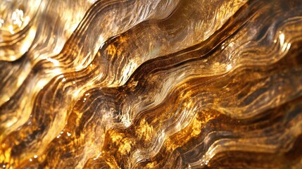 Aufkleber - Undulating golden liquid waves in 3D, creating a rich, metallic texture with a gleaming surface that forms an abstract and captivating art piece