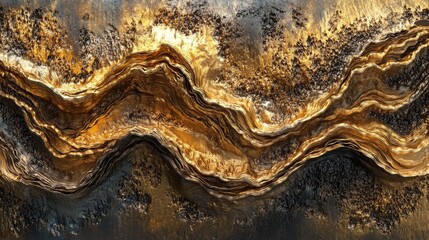 Aufkleber - Undulating golden liquid waves in 3D, creating a rich, metallic texture with a gleaming surface that forms an abstract and captivating art piece