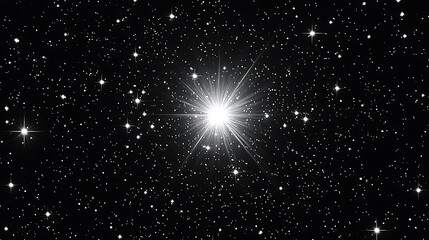Aufkleber - Bright star shines in a night sky against a background of scattered, shining stars. Possible use astronomy
