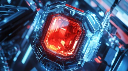 Poster - futuristic crystal in abstract technological environment illuminated