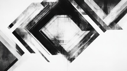 Poster - Abstract Geometric Shapes in Black and White Artistic Composition