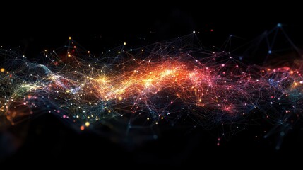 Aufkleber - abstract colorful light waves with sparkling points against black