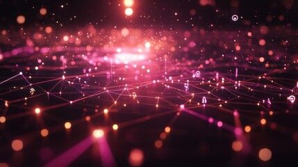 Poster - Abstract Digital Background with Glowing Lines and Dots in Pink