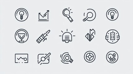 Poster - Various Thin Line Icons Representing Business and Innovation Concepts