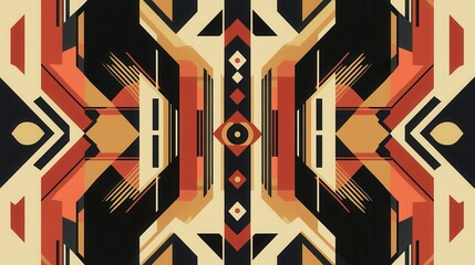 Poster - Geometric Abstract Pattern in Warm Tones with Symmetrical Design