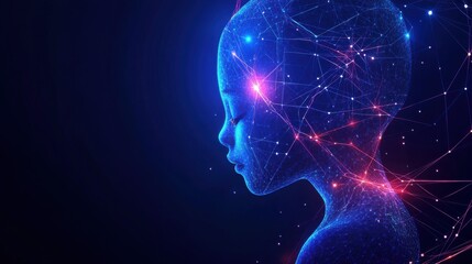 Poster - Futuristic Abstract Portrait of Human Profile with Digital Effects