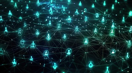 Poster - Network of Digital Icons Representing People and Connectivity Online