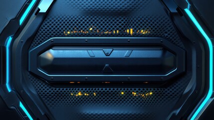 Poster - Futuristic Metallic Panel with Glowing Blue Accent and Pattern