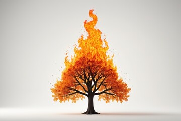 Wall Mural - arafed tree with fire on it on a white background