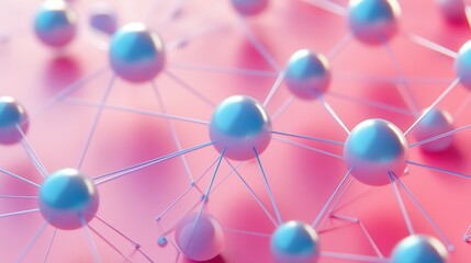 Poster - 3D Abstract Illustration of Colorful Molecular Structure on Pink Surface