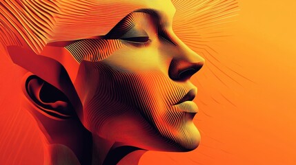 Poster - abstract profile of a female face with lines and vibrant colors