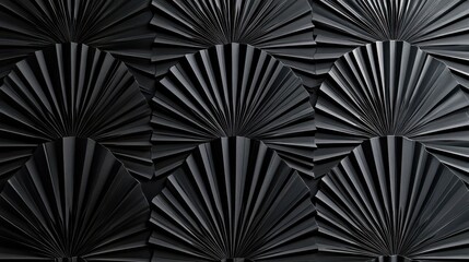 Poster - Textured black paper fan design showcasing intricate folds and patterns