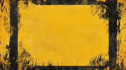 Poster - Vibrant Yellow Frame with Artistic Black Distressed Edges Background