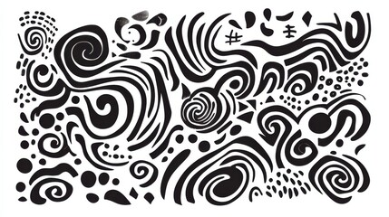 Poster - Abstract Black and White Swirling Patterns and Shapes for Art