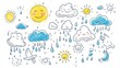 © TopMedia - Whimsical Hand-drawn Weather Icons Featuring Sun and Clouds